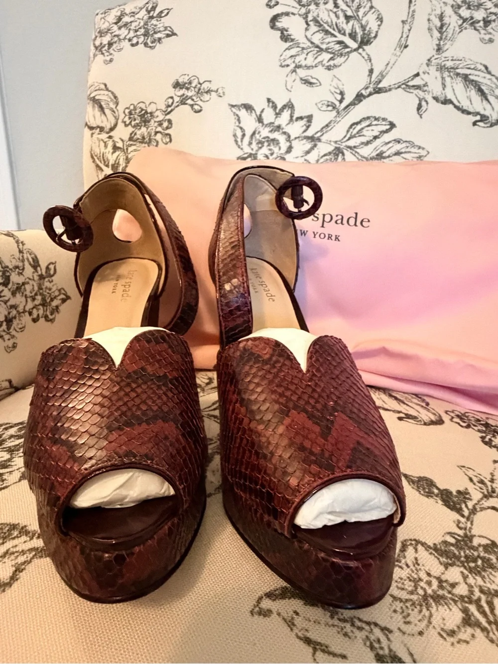 kate spade Snakeskin Peep-Toe Platform Sandals with Ankle Strap
